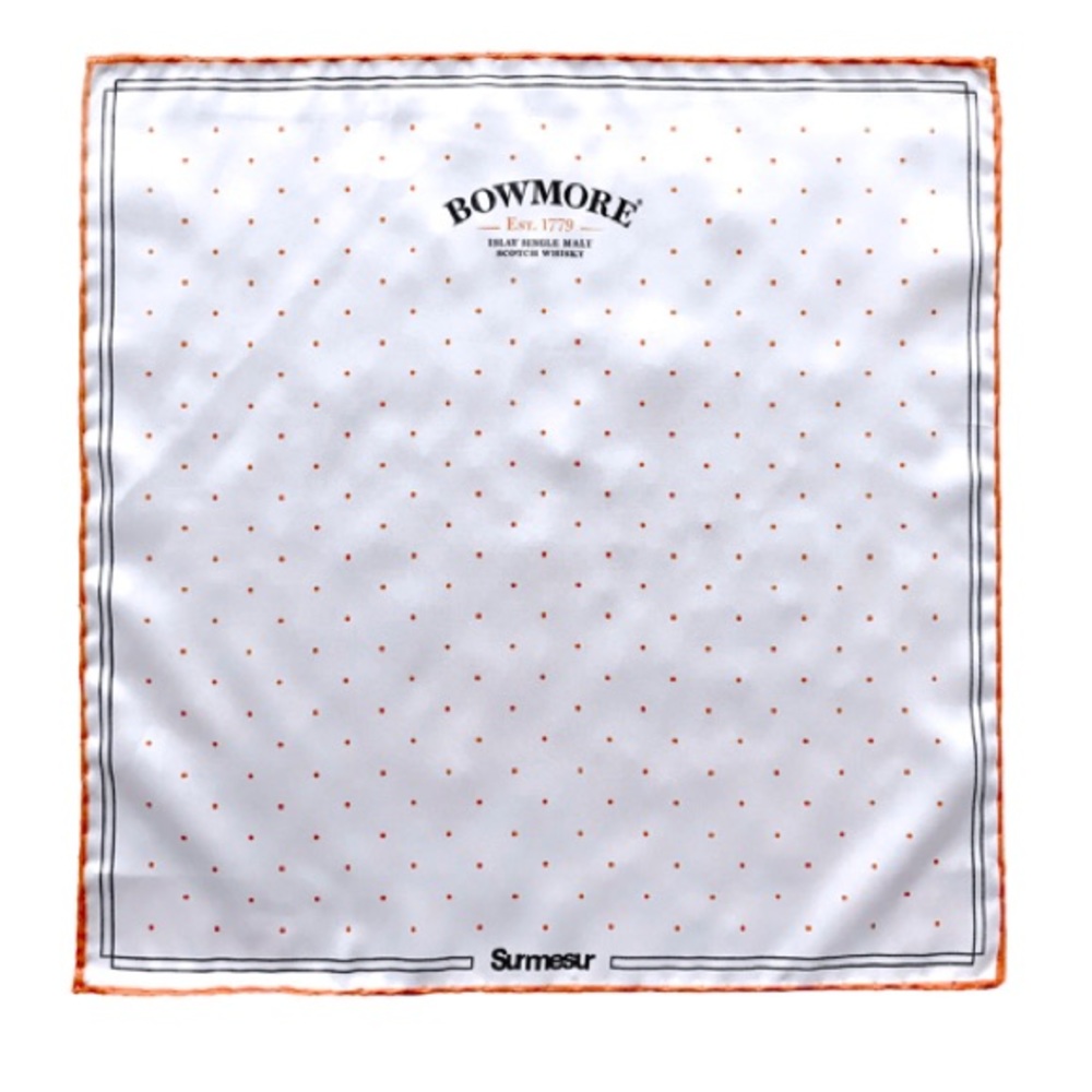 NWT 100% Silk Surmesur Scottish Bowmore Pocket Square White Rust Brown Black